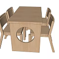 Natural Wooden Dining Table Set with Rectangular Top Circular Cutout and Four Chairs 3d model