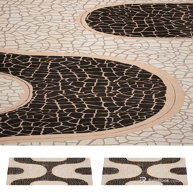 Decorative Road Pavement Design With Textured Cracked Pattern And Curved Black And Beige Sections 3d model 