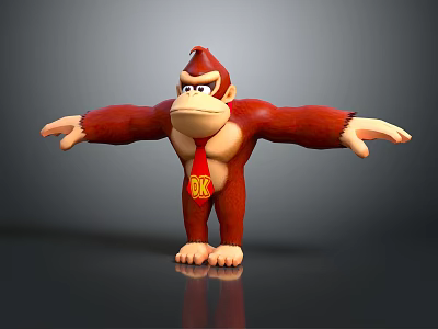 Cartoon Red Gorilla Character Standing with Red Tie DK Logo and Outstretched Arms 3d model