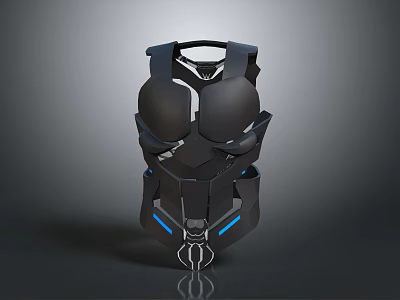 Futuristic Black Mechanical Tech Device With Blue Accent Lights And Sleek Design 3d model
