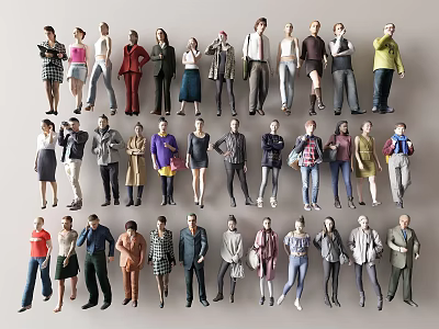 Group Of Diverse People With Different Outfits And Poses In Character Design 3d model