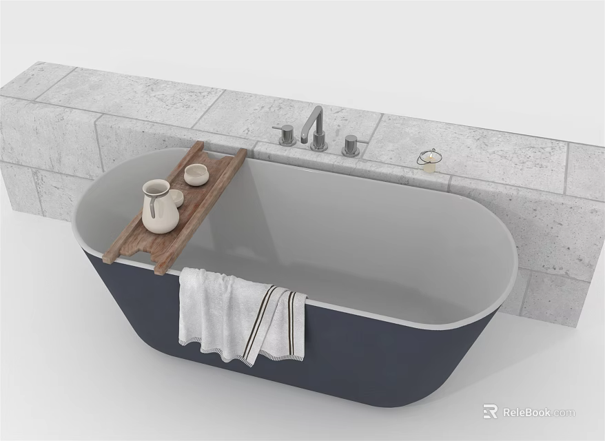 Modern Bathtub Interior Design With Wooden Tray White Container And Towel 3d model 
