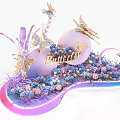 Exquisite Floral Installation with Butterflies Purple Blue Flowers Decorative Beads And Neon Lighting Accents