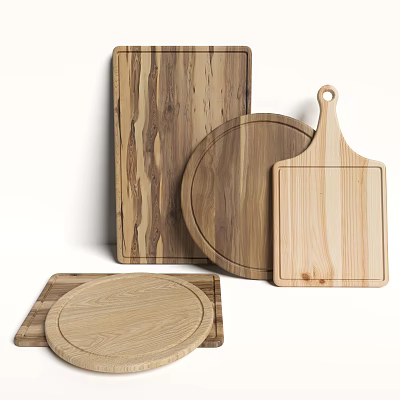 Kitchen Utensils Including Wooden Cutting Boards In Square And Round Shapes 3d model