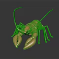 Golden Metallic Lobster Sculpture With Shiny Claws And Antennae On Dark Background