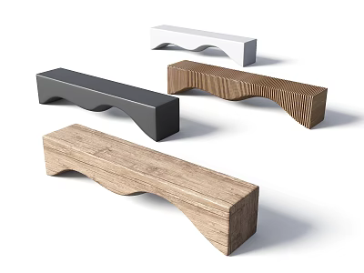 Contemporary Landscape Seats Featuring Curved Wave Design In Wooden Black And White Tones 3d model