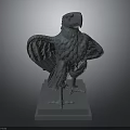 Detailed Eagle Sculpture With Spread Wings And Clear Feather Details On Square Base