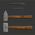 Hardware Tools Including Hammers With Metal Heads And Wooden Handles And Different Sizes Crowbars
