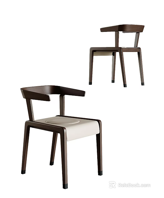Sleek Modern Dining Chair With Solid Wooden Frame And Beige Padded Seat 3d model