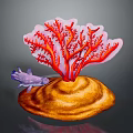 Underwater Scene Of Purple Marine Animal On Orange Shell With Red Coral Like Structure