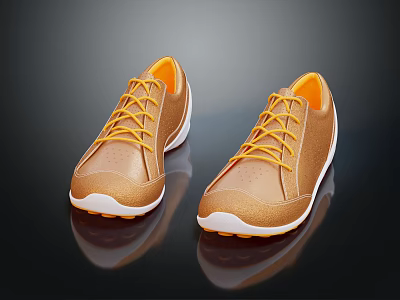 Stylish Shiny Brown Casual Shoes With Orange Laces And White Soles 3d model