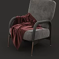 Modern Leisure Chair With Red Fabric Drape Gray Upholstery And Metal Legs Design