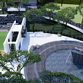 Garden Landscape Design With Circular Plaza Winding Pathways Trees Lawn And Modern Structures