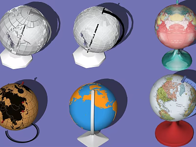 Decorative Globe Ornament Set With Colorful Designs And Various Bases 3d model