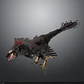 Detailed 3D Model Of Black Feathered Creature With Red Crest Long Tail And Yellow Feet