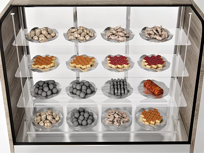 Delicious Assorted Foods Showcased on Multiple Shelves in Glass Case 3d model