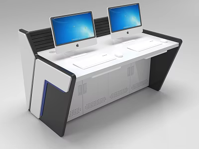 Modern Office Desk With Two Computer Monitors White Surface And Black Accents 3d model