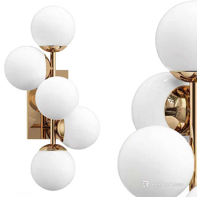 Elegant Modern Wall Lamp With Gold Metal Bracket And White Spherical Glass Shades For Home Decor 3d model 