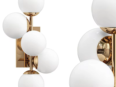 Elegant Modern Wall Lamp With Gold Metal Bracket And White Spherical Glass Shades For Home Decor 3d model