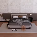 Modern Double Bedset Nightstand Chandelier 3d model