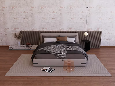 Modern Double Bedset Nightstand Chandelier 3d model