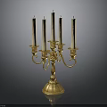 Golden Candelabra With Five Ivory Candles And Ornate Brass Design