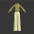 Stylish Yellow Turtleneck Sweater Paired With Beige Wide Leg Pants Outfit