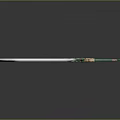 Ornate Decorative Sword With Green Accents Gold Details Intricate Patterns And Reflective Surface