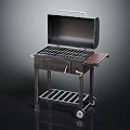 Durable Outdoor Grill With Metal Cooking Grate Wooden Side Shelf And Rolling Wheels