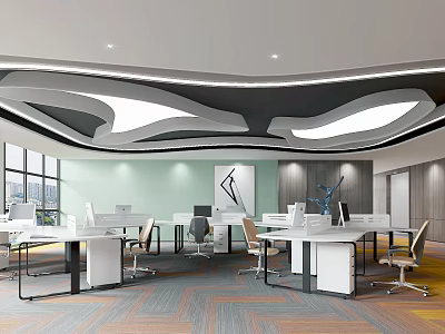 Modern Public Office Space Design With Open Layout Work Desks Office Chairs And Natural Light 3d model