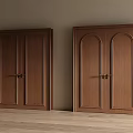 Brown Wooden Double Doors With Classic Panel Design In Interior Space 3d model