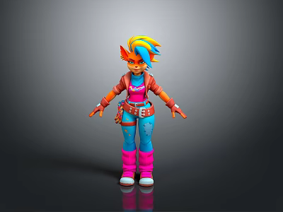 Colorful 3D Character With Blue Yellow Hair Orange Skin Red Jacket And Pink Boots 3d model