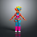 Colorful 3D Character With Blue Yellow Hair Orange Skin Red Jacket And Pink Boots