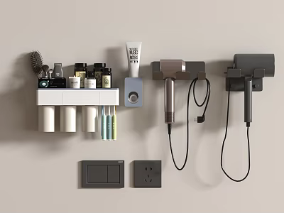 Practical Bathroom Wall Mounted Organizer With Skincare Products Hair Dryer And Storage Compartments 3d model