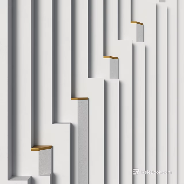 Modern White Feature Wall With Vertical Stripes And Gold Accents For Contemporary Spaces 3d model 