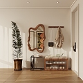 The entrance door is silent and the whole-body mirror changes shoes stool clothes pole 3d model