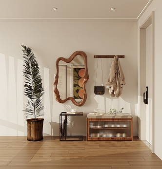 The entrance door is silent and the whole-body mirror changes shoes stool clothes pole 3d model