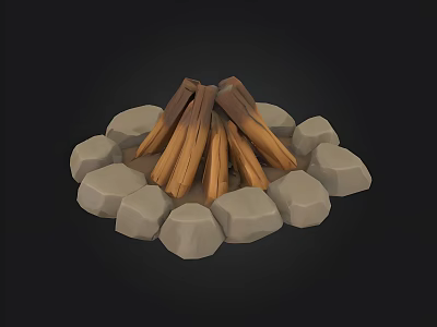 Outdoor Campfire Setup With Circular Stone Ring And Stacked Wood Logs 3d model