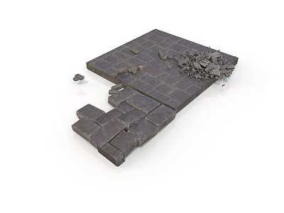 Modern Urban Ground With Damaged Brick Floor And Scattered Broken Bricks 3d model