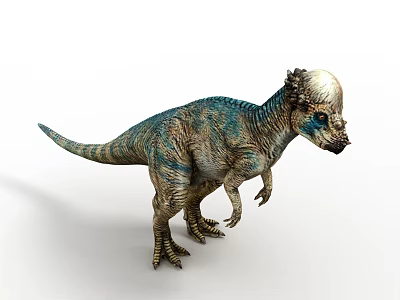 Dinosaur With Bumpy White Head Blue Green Patterned Body In Standing Posture And Textured Skin 3d model