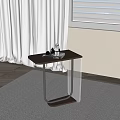 Modern Side Table With Brown Top Metal Legs Transparent Support And Books On Rug
