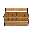 Wooden Display Shelf With Two Tiered Design And Black Metal Frame Structure