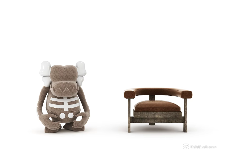 Brown Upholstered Leisure Chair With Armrest And Wooden Frame For Modern Living Room 3d model 