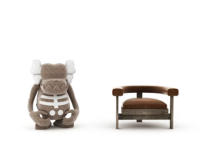 Brown Upholstered Leisure Chair With Armrest And Wooden Frame For Modern Living Room 3d model