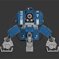 Blue Mechanical Robot Model With Tower 7 Marking And Cannon Legs 3d model