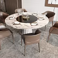 Modern Dining Table Set With Marble Top And Six Brown Leather Chairs 3d model