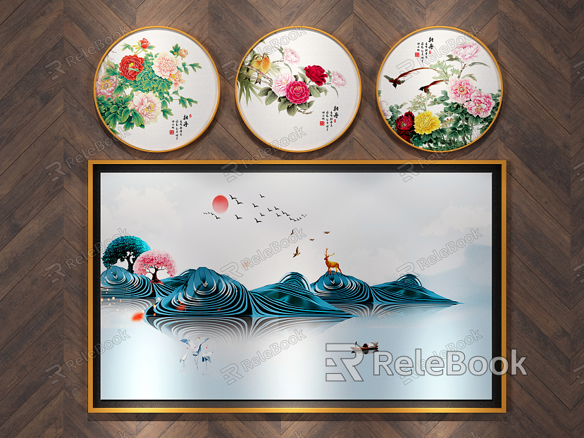 New Chinese Style Round Frame Painting Hanging Painting model