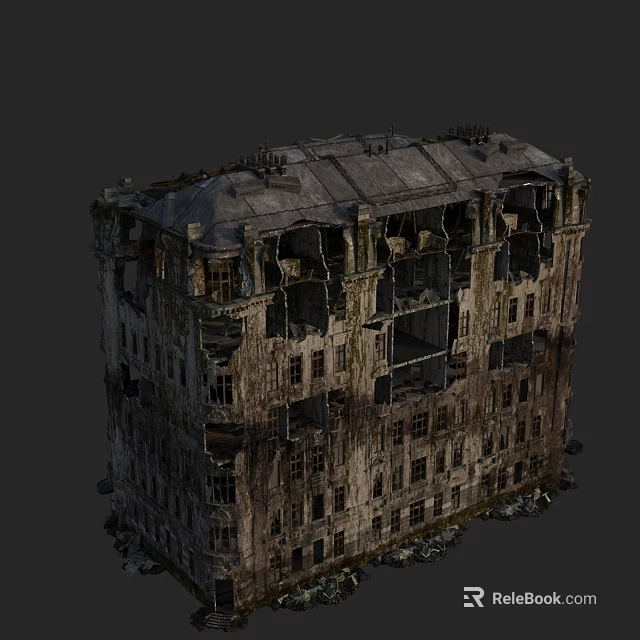 Abandoned European Architecture With Dilapidated Facade And Old Stone Walls 3d model 