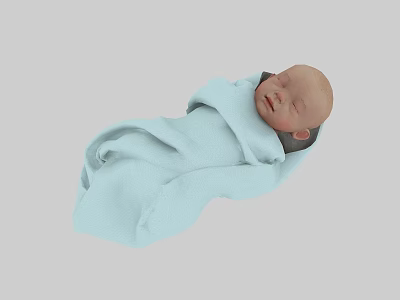 Game Movie Character Sleeping Baby Wrapped in Light Blue Blanket with Light Gray Background 3d model