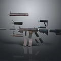 Modern Disassembled Rifle Weapon With Barrel Magazine And Components